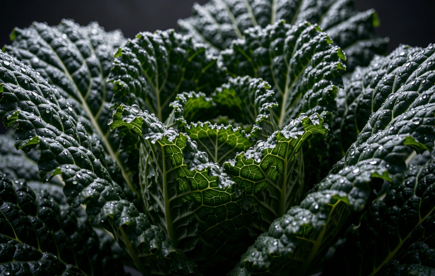 Macro texture of fresh kale representing nutrient density